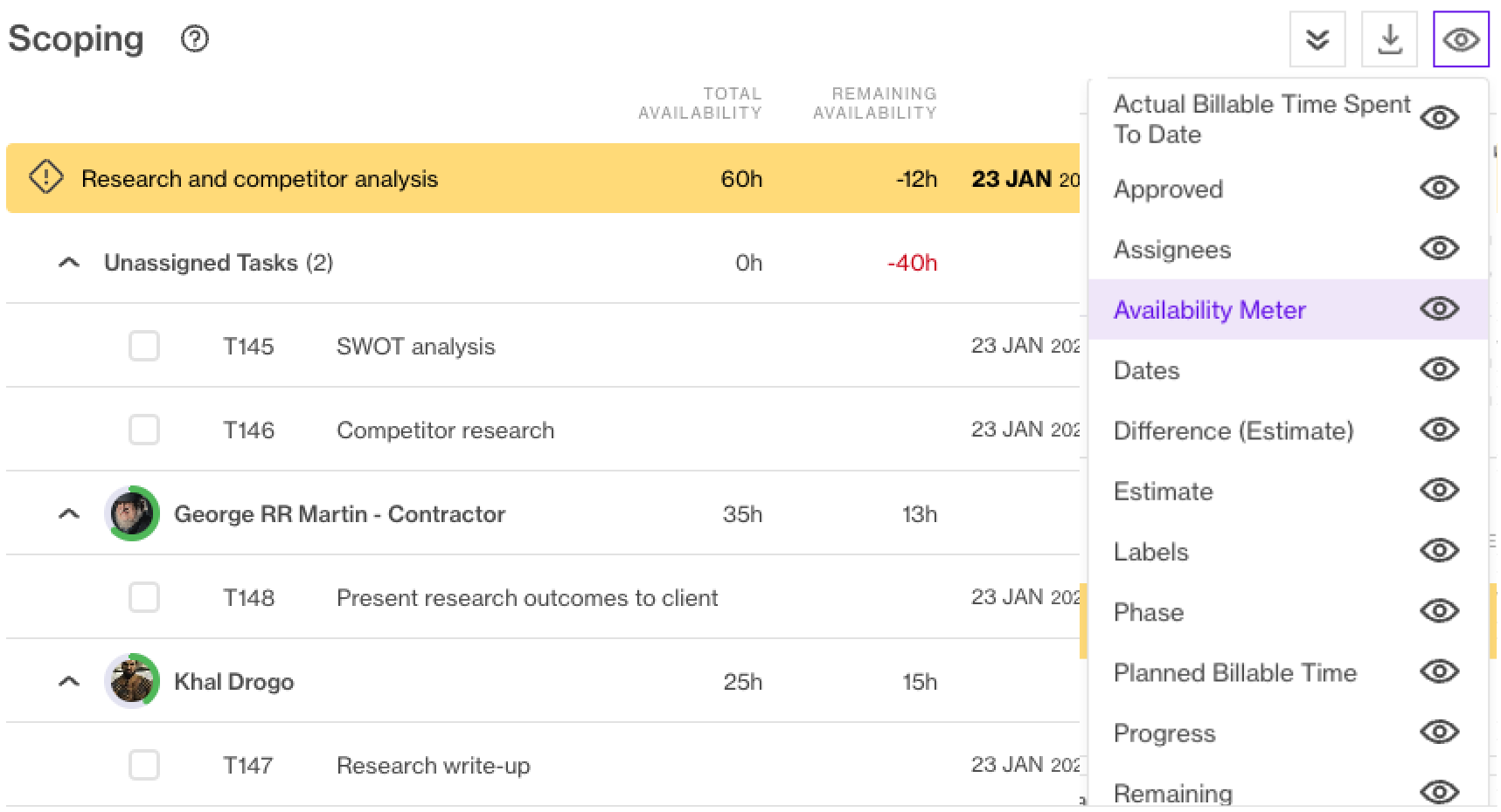 Availabiliy Meter on Scoping Page-1